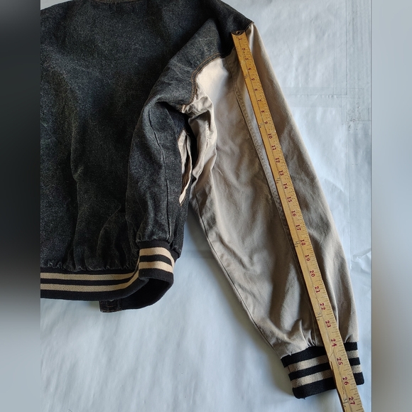 Tri Mountain Varsity Jacket Mens Large Bomber Denim Heavyweight Outdoors Snap - Picture 12 of 15